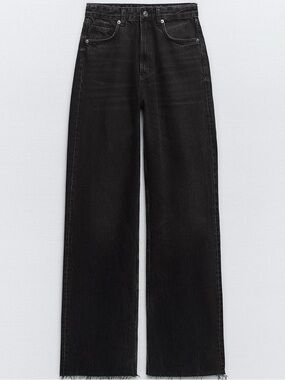 Zara Black Wide-Leg Flared Jeans